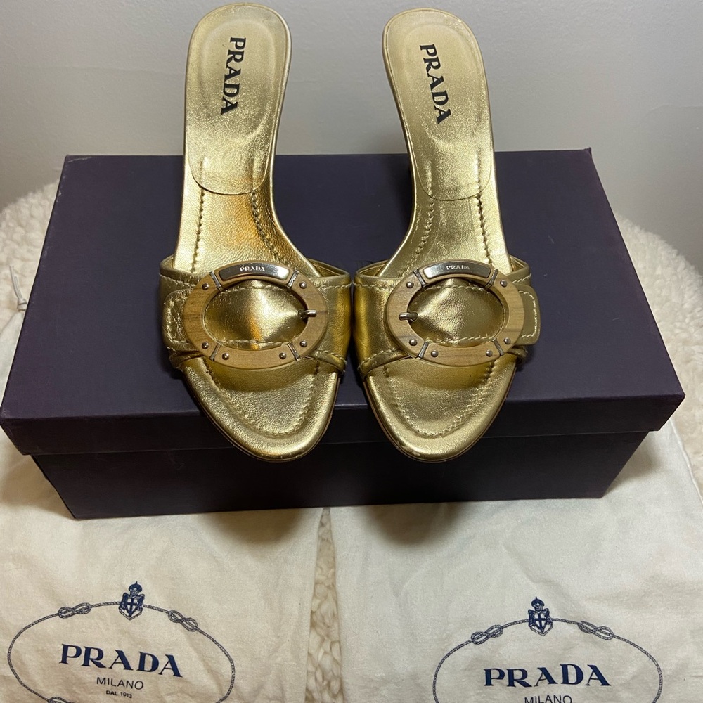 Prada Vintage Gold Mules Size 36
